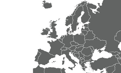 Map of Europe isolated on white background. for website layouts, background, education, precise, customizable, Travel worldwide, map silhouette backdrop, earth geography, political, reports.