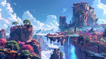 Fototapeta premium Earth cracking open as a giant man rises, set in a mythical landscape with vibrant digital art details