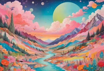 Fototapeta premium dreamlike colorful landscape