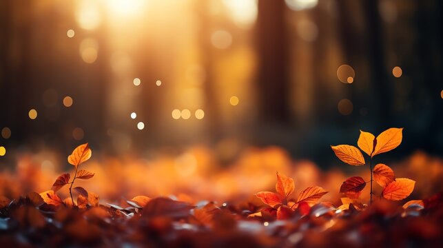 Autumn scene with vibrant foliage and a glowing bokeh effect in the background