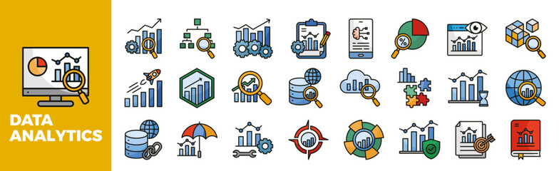 Data Analytics Icon Set For Design Elements, business, technology, analysis, chart, financial	