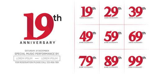 anniversary logotype set vector, red color for special day celebration