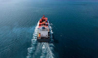 Aerial view container cargo ship sea freight shipping, Global business industry import export...