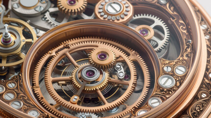 Obraz premium The image shows a close-up of a steampunk style mechanical device with gears and cogs.