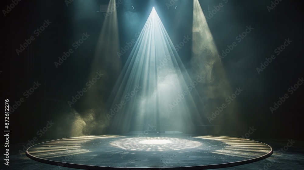 Poster a pristine stage with a spotlight, devoid of clutter, highlighting the simplicity and focus of an up