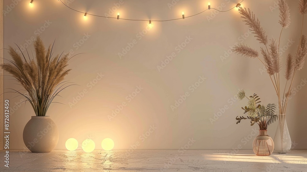Aufkleber a stylish, minimalistic evening setup with simple decor and ambient lighting, isolated on a plain ba