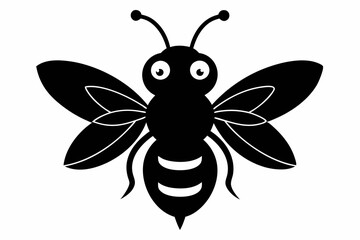 black and white Bee silhouette, bee vector illustration, bee silhouette, animal silhouette isolated vector Illustration, png, Funny cute bee, Jumping cartoon bees