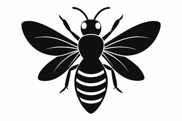 black and white Bee silhouette, bee vector illustration, bee silhouette, animal silhouette isolated vector Illustration, png, Funny cute bee, Jumping cartoon bees