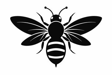 black and white Bee silhouette, bee vector illustration, bee silhouette, animal silhouette isolated vector Illustration, png, Funny cute bee, Jumping cartoon bees