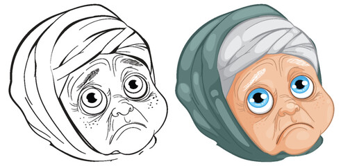 Illustration of an elderly woman looking sad