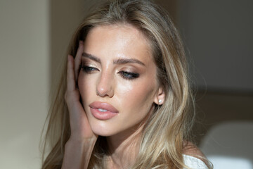Beautiful alluring young woman look sensual. Charming elegance beauty sexy lady. Beautiful young...