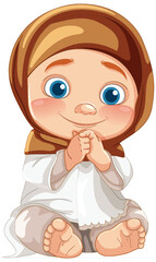 Cute baby girl wearing a hijab, sitting and smiling