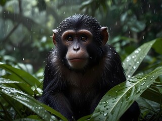 Arafed monkey with a wet face and a wet nose.