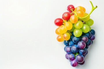 Fototapeta premium Photo of food biotechnology, a bunch of rainbow-colored grapes on white background, Generative AI