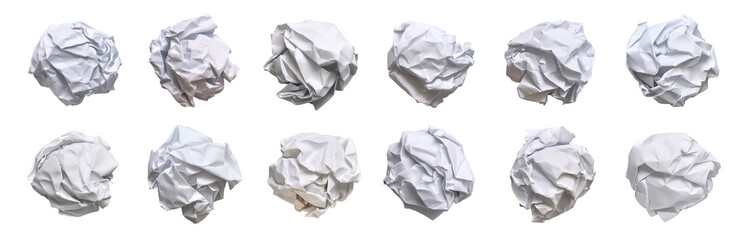 Fototapeta premium Set of crumpled white paper with various shapes, brainstorming creative process idea creativity. abstract design elements.