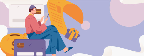 Credit card bill character flat vector concept operation hand drawn illustration
