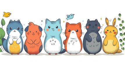 Obraz premium Cheerful Animal Collection: Doodle Vector Pets in Different Poses