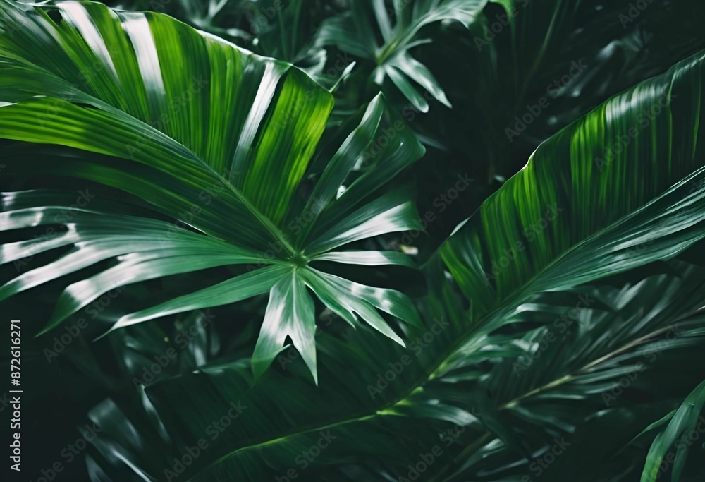 Canvas Prints Close-up of lush green tropical leaves with detailed texture and natural light