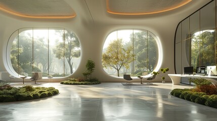 Modern Office Space with Organic Design Elements - Generative AI