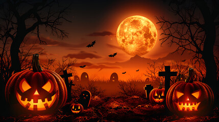 halloween background with pumpkin and bats