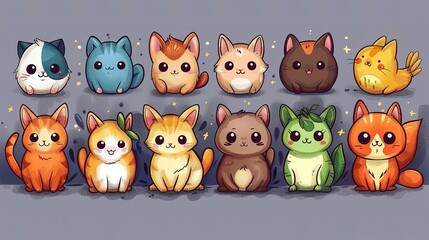 Obraz premium Sweet and Playful Pet Doodles: Dog, Cat, Bird, Fish, Rabbit, Rat, Turtle