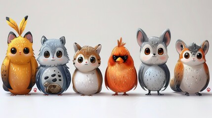 Obraz premium Vector Cartoon Animals Set: Dog, Cat, Bird, Fish, Rabbit, Rat, Turtle