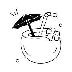An amazing icon of coconut drink, premium vector of summer drink easy to use