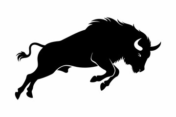 silhouette of a bull, bison vector illustration, bison silhouette, animal silhouette isolated vector Illustration, png, Funny cute bison, Jumping cartoon bisons