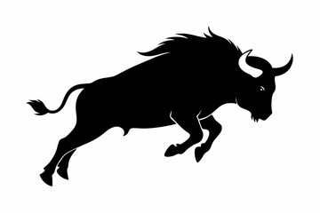 silhouette of a bull, bison vector illustration, bison silhouette, animal silhouette isolated vector Illustration, png, Funny cute bison, Jumping cartoon bisons