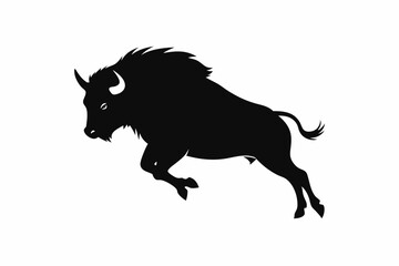 silhouette of a bull, bison vector illustration, bison silhouette, animal silhouette isolated vector Illustration, png, Funny cute bison, Jumping cartoon bisons