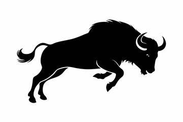 Obraz premium silhouette of a bull, bison vector illustration, bison silhouette, animal silhouette isolated vector Illustration, png, Funny cute bison, Jumping cartoon bisons