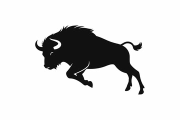 silhouette of a bull, bison vector illustration, bison silhouette, animal silhouette isolated vector Illustration, png, Funny cute bison, Jumping cartoon bisons