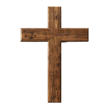 Wooden cross with visible grain and rustic texture on transparent background clipart