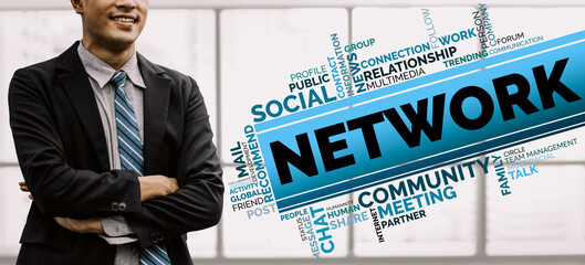 Human Resources Recruitment and People Networking Concept. Modern graphic interface showing...