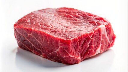 Fototapeta premium Juicy, tender, and expertly trimmed fillet steak beef meat, freshly cut, laid out on a clean, minimalist white background surface.
