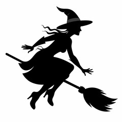 Obraz premium halloween Witch vector Silhouette With Broom
