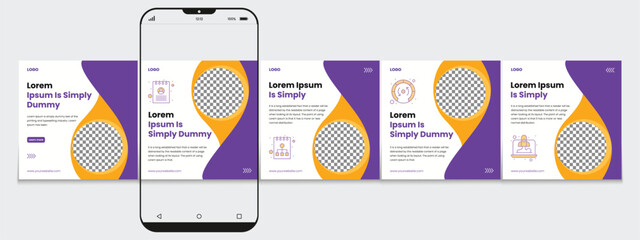 Social media carousel template post design with cellphone or mobile phone. Editable mockup eps vector. © Tarek Digital