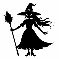 halloween Witch vector Silhouette With Broom