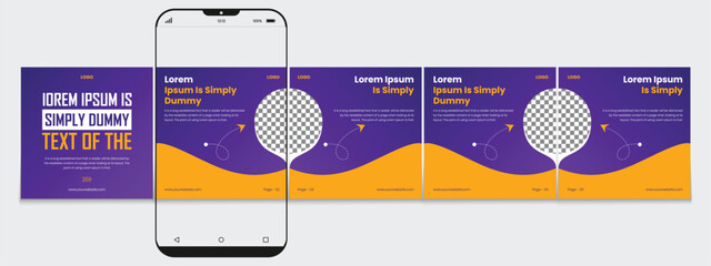 Social media carousel template post design with cellphone or mobile phone. Editable mockup eps vector. © Tarek Digital