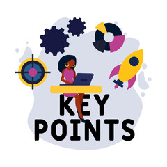 Key Points. Concept with keyword, people and icons. Flat vector illustration. Isolated on white.