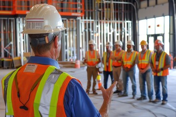 Construction Team Engaged in Comprehensive Workplace Safety Training Session, Focused on Hazard Prevention and Employee Safety Protocols