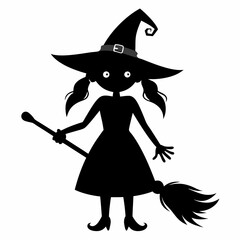 halloween Witch vector Silhouette With Broom