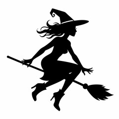 halloween Witch vector Silhouette With Broom