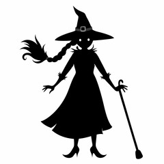 halloween Witch vector Silhouette With Broom