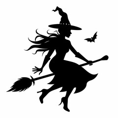 halloween Witch vector Silhouette With Broom