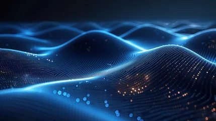 Wall murals Digital waves with glowing particles and light streaks