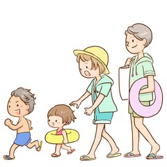 泳ぎに行く家族