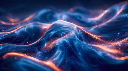 Obraz premium Abstract blue waves with glowing particles in motion