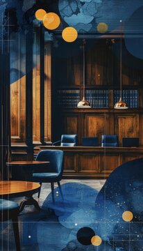 Modern courtroom with rights regulations overlay, Rights, Contemporary legal rights