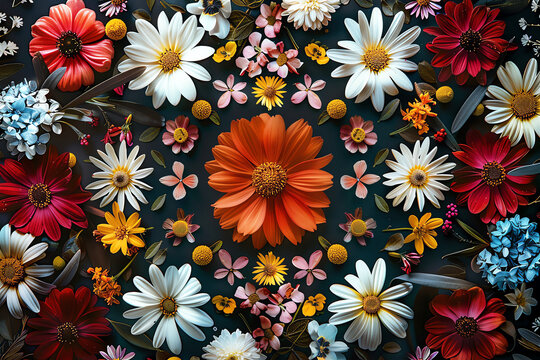 Design a symmetrical floral mandala using different types of flowers to represent balance and harmony.